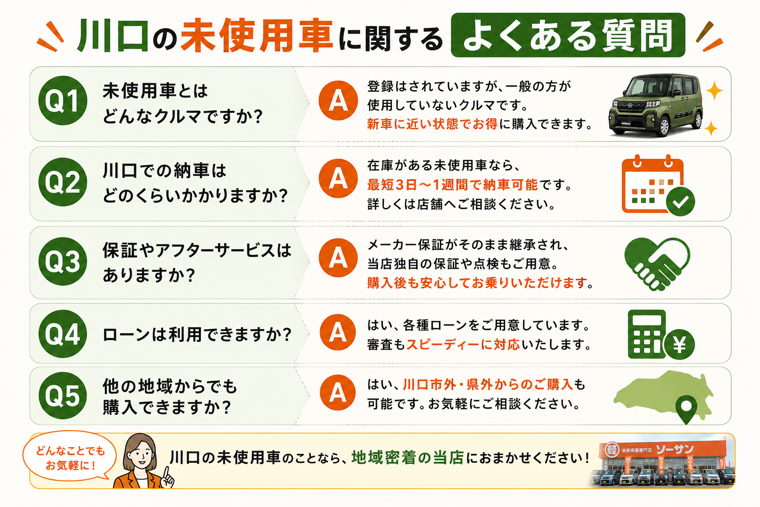 川口の未使用車に関するよくある質問