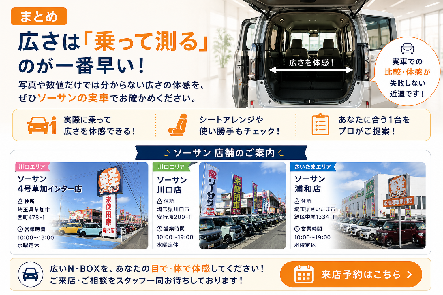 まとめ：広さは「乗って測る」のが一番早い｜ソーサン店舗案内