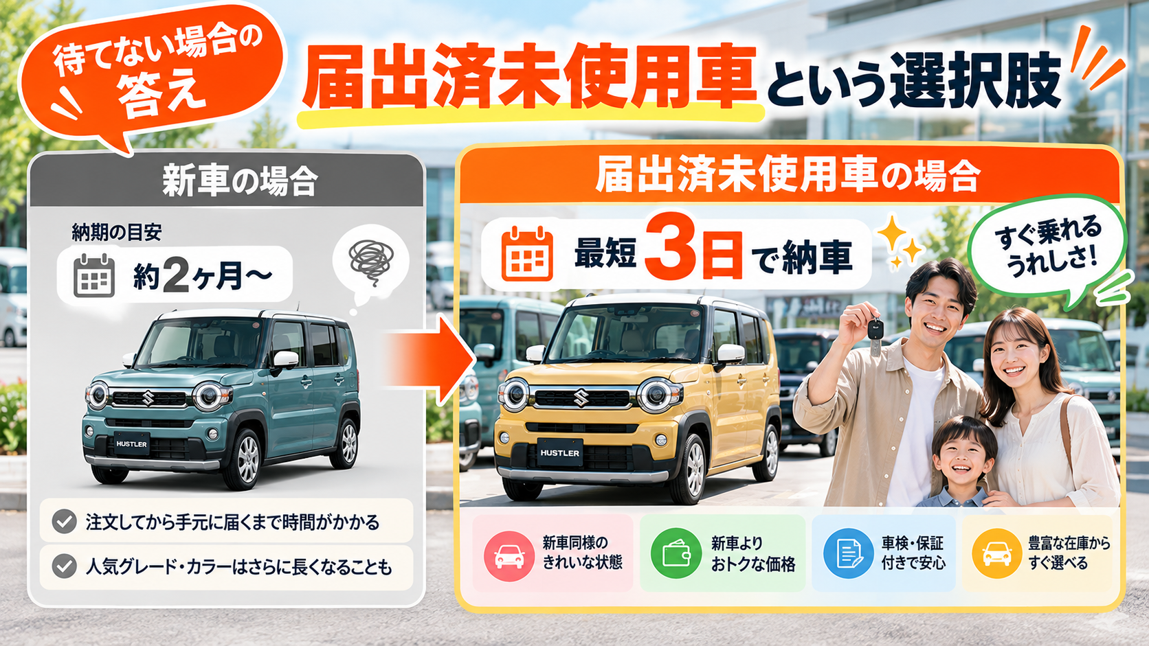 待てない場合の答え｜届出済未使用車という選択肢