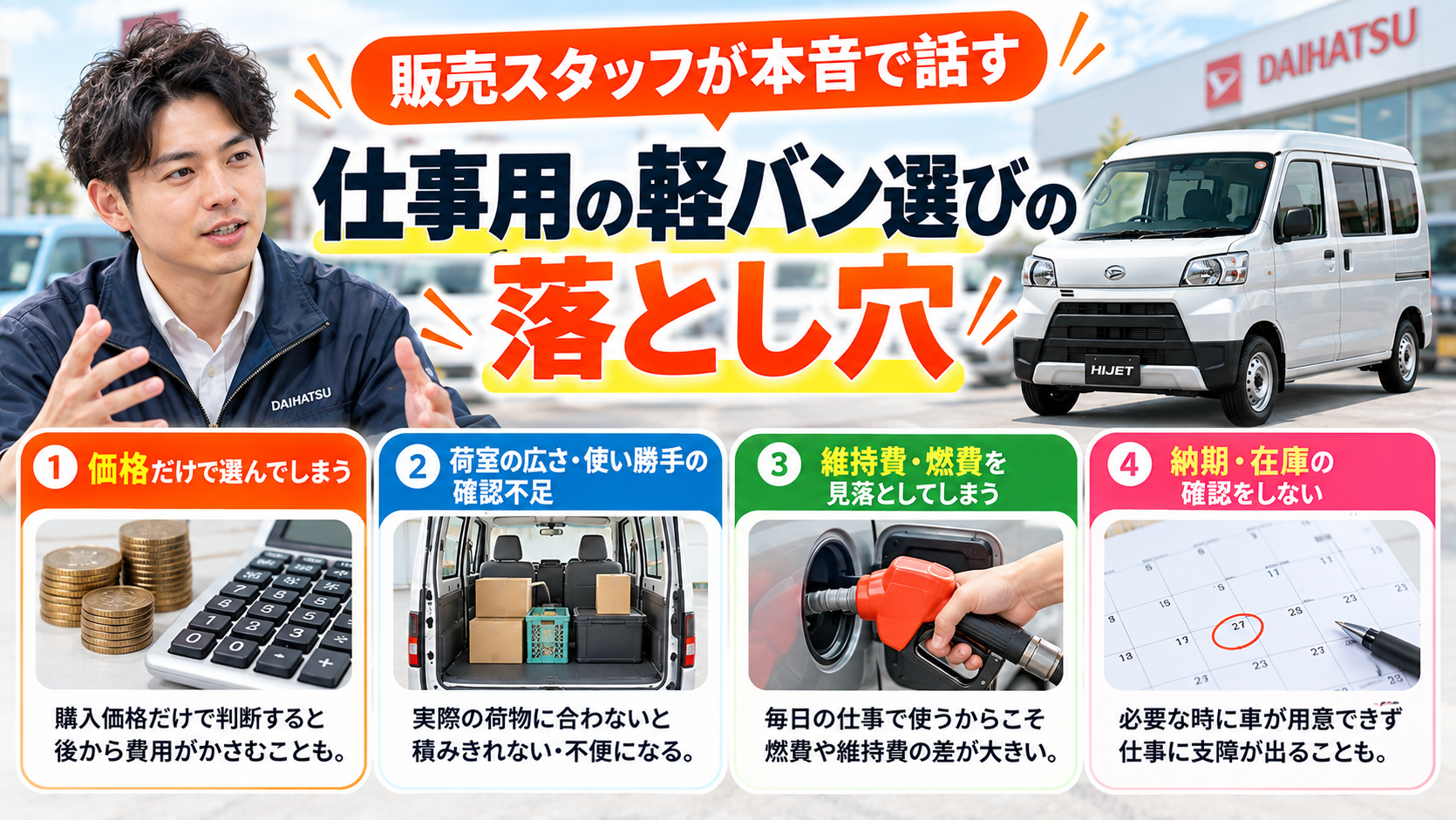 販売スタッフが本音で話す、仕事用の軽バン選びの落とし穴
