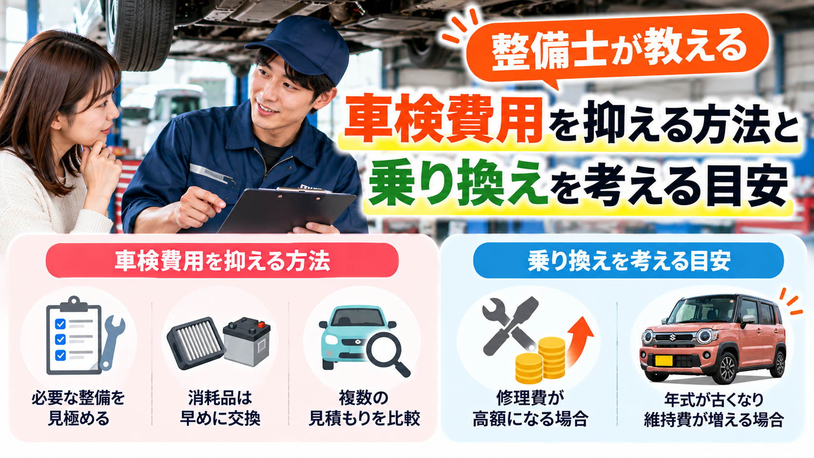 整備士が教える｜車検費用を抑える方法と、乗り換えを考える目安
