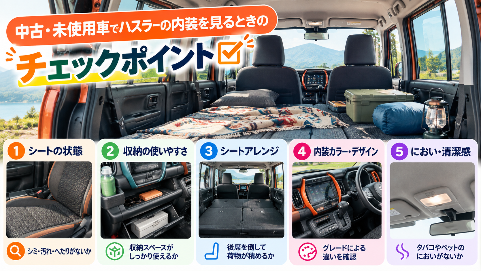  中古・未使用車でハスラーの内装を見るときのチェックポイント