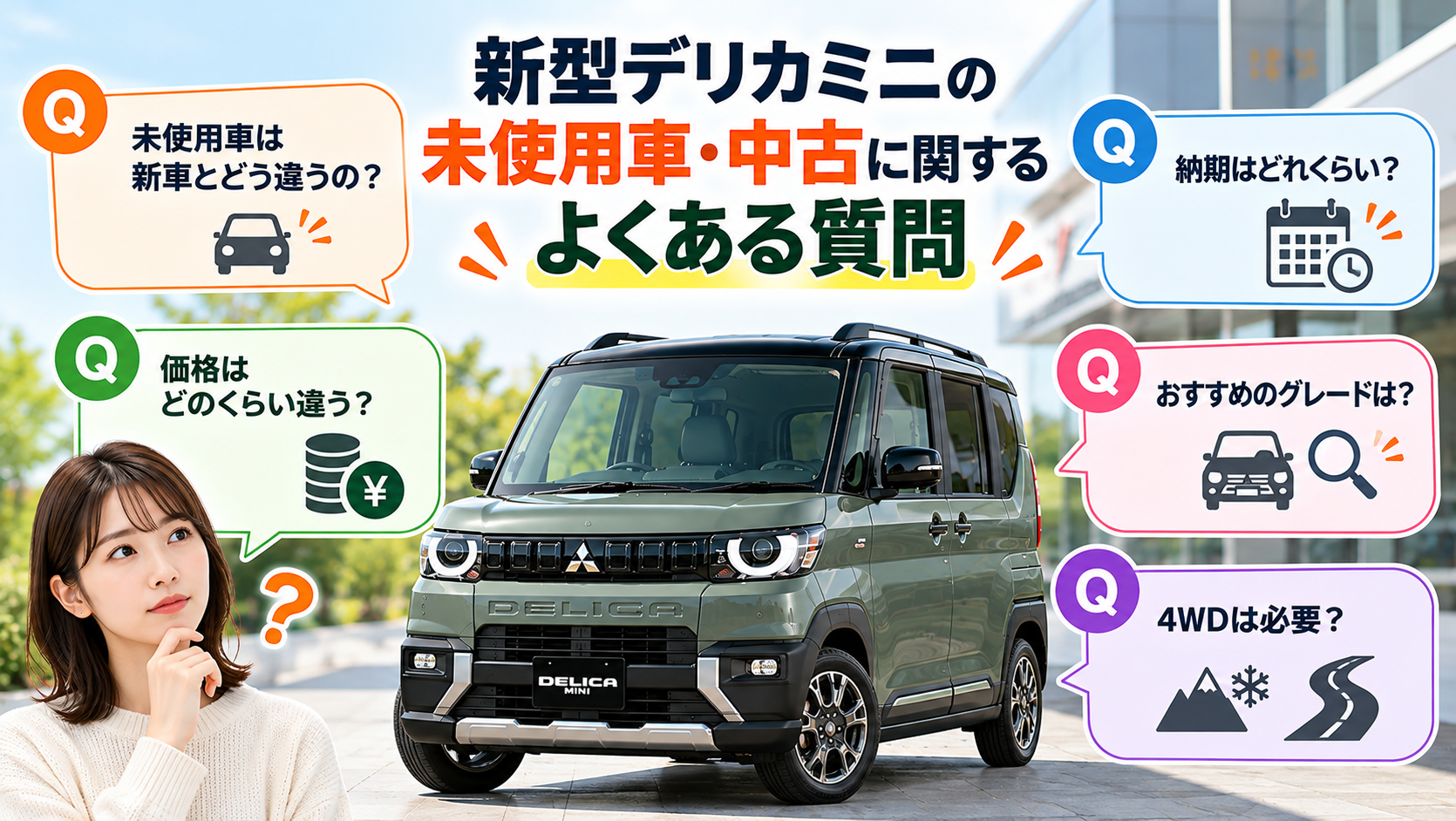 新型デリカミニの未使用車・中古に関するよくある質問