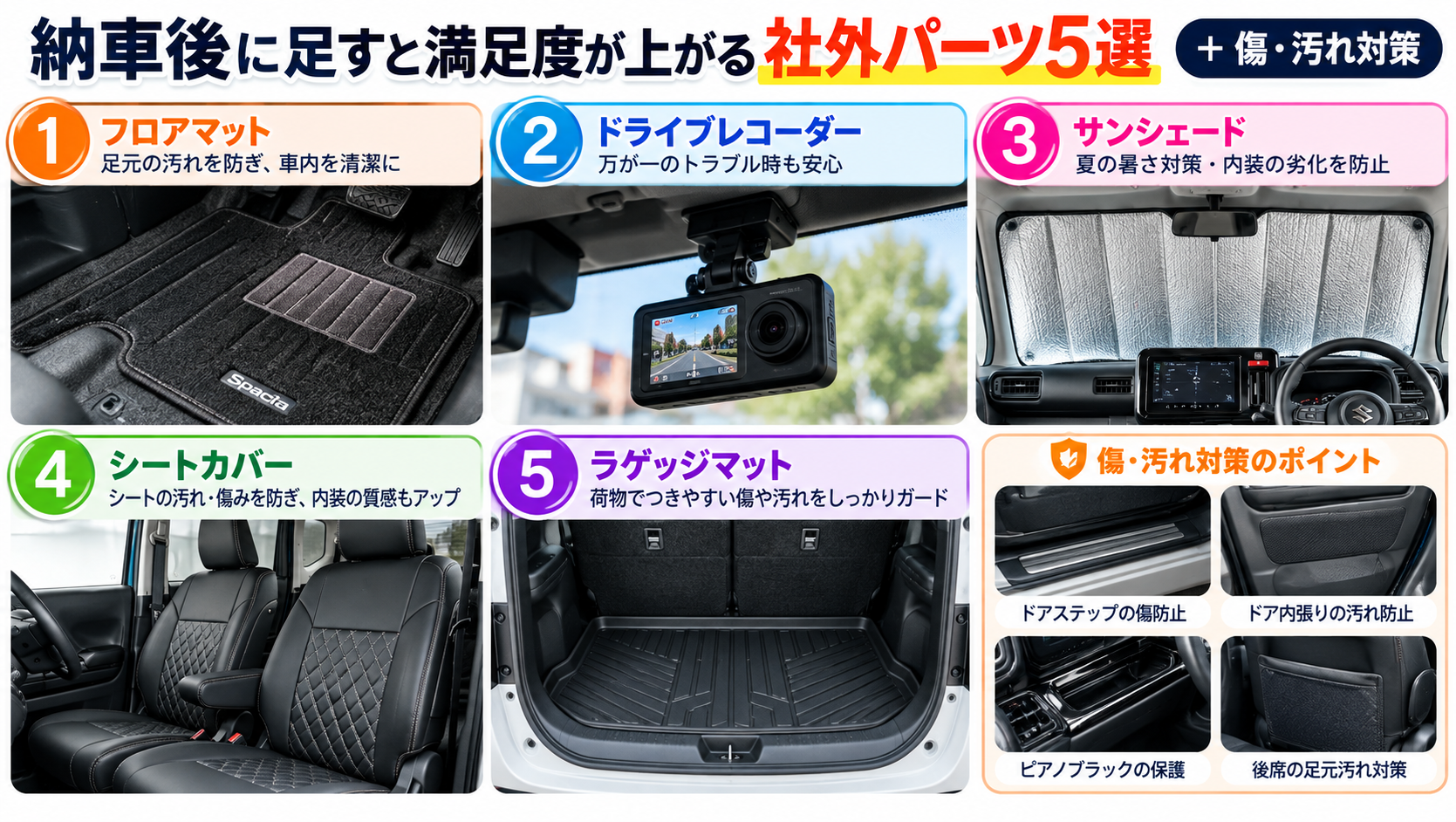 納車後に足すと満足度が上がる社外パーツ5選と傷・汚れ対策