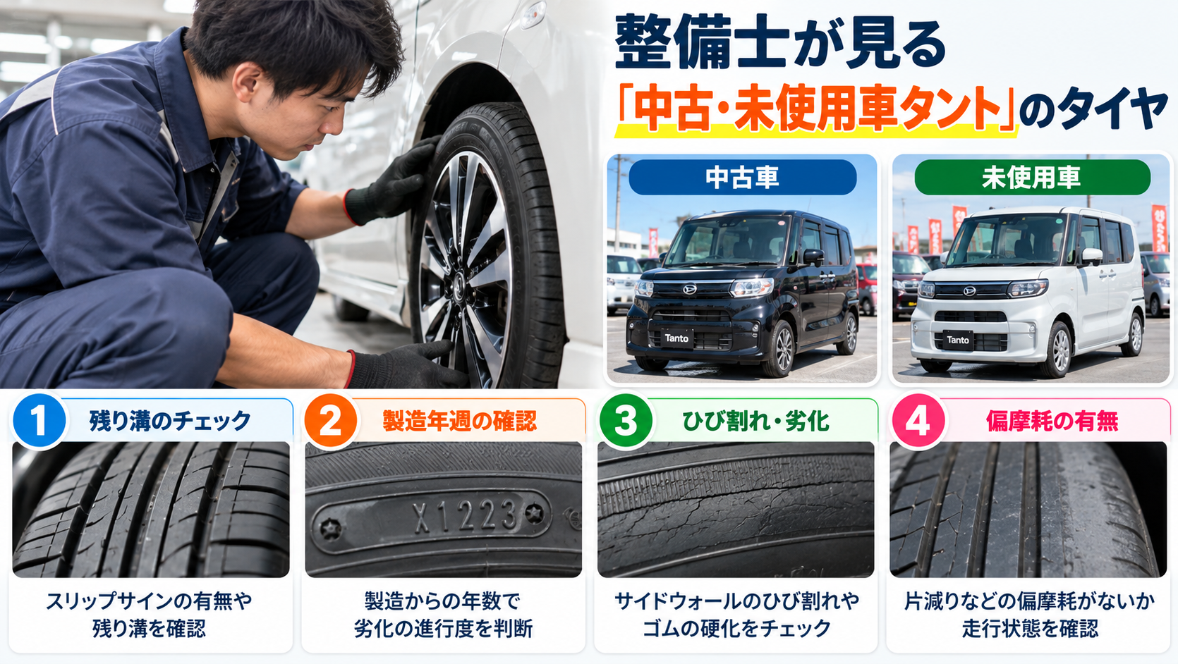 整備士が見る「中古・未使用車タント」のタイヤ