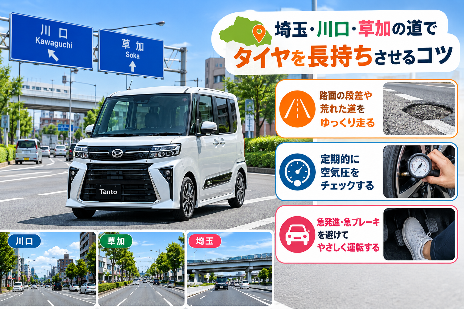 埼玉・川口・草加の道でタイヤを長持ちさせるコツ
