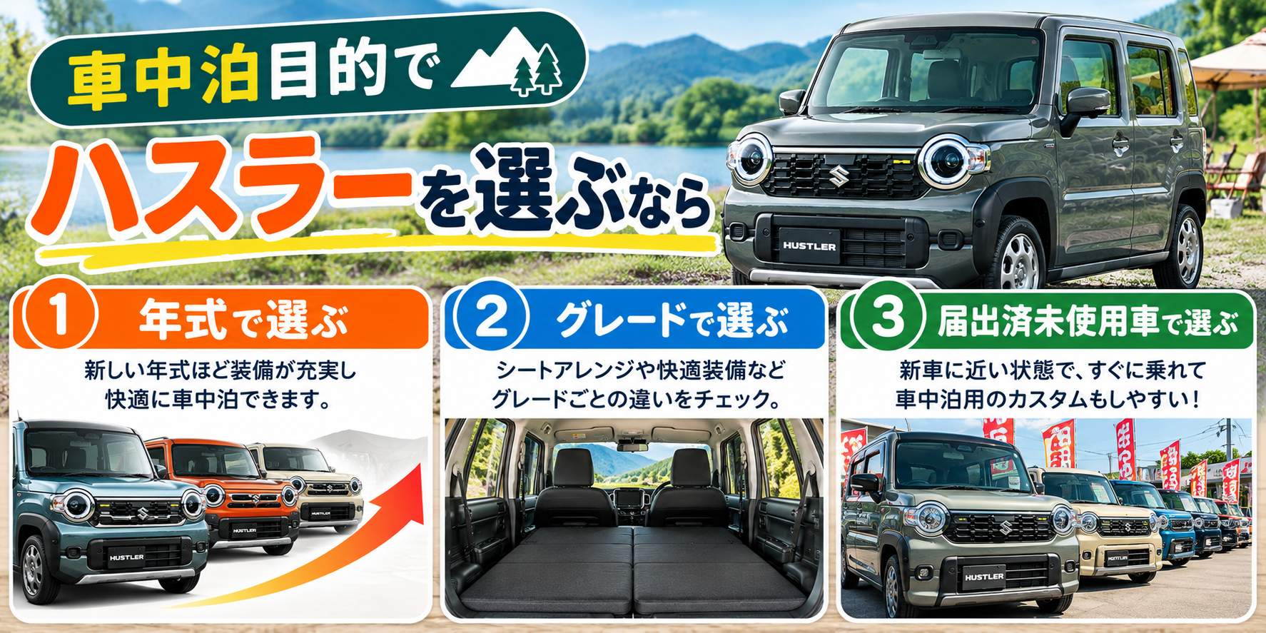 車中泊目的でハスラーを選ぶなら：年式・グレード・届出済未使用車