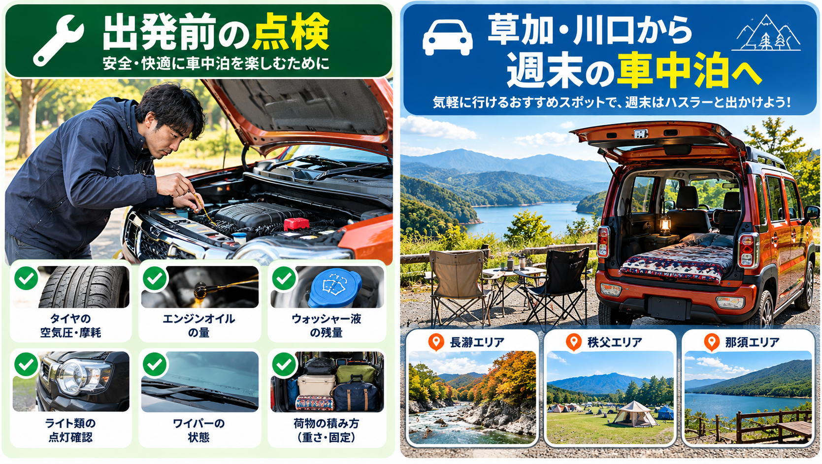出発前の点検と、草加・川口から週末の車中泊へ