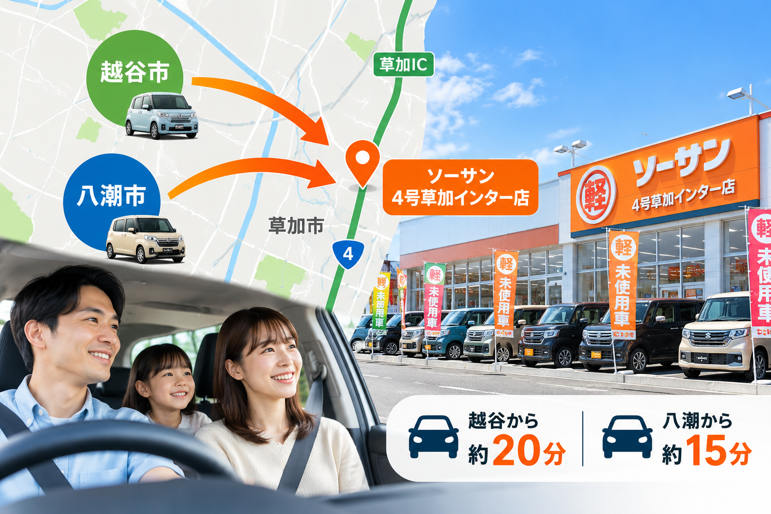 越谷・八潮から4号草加インター店へ、買ったあとも近い