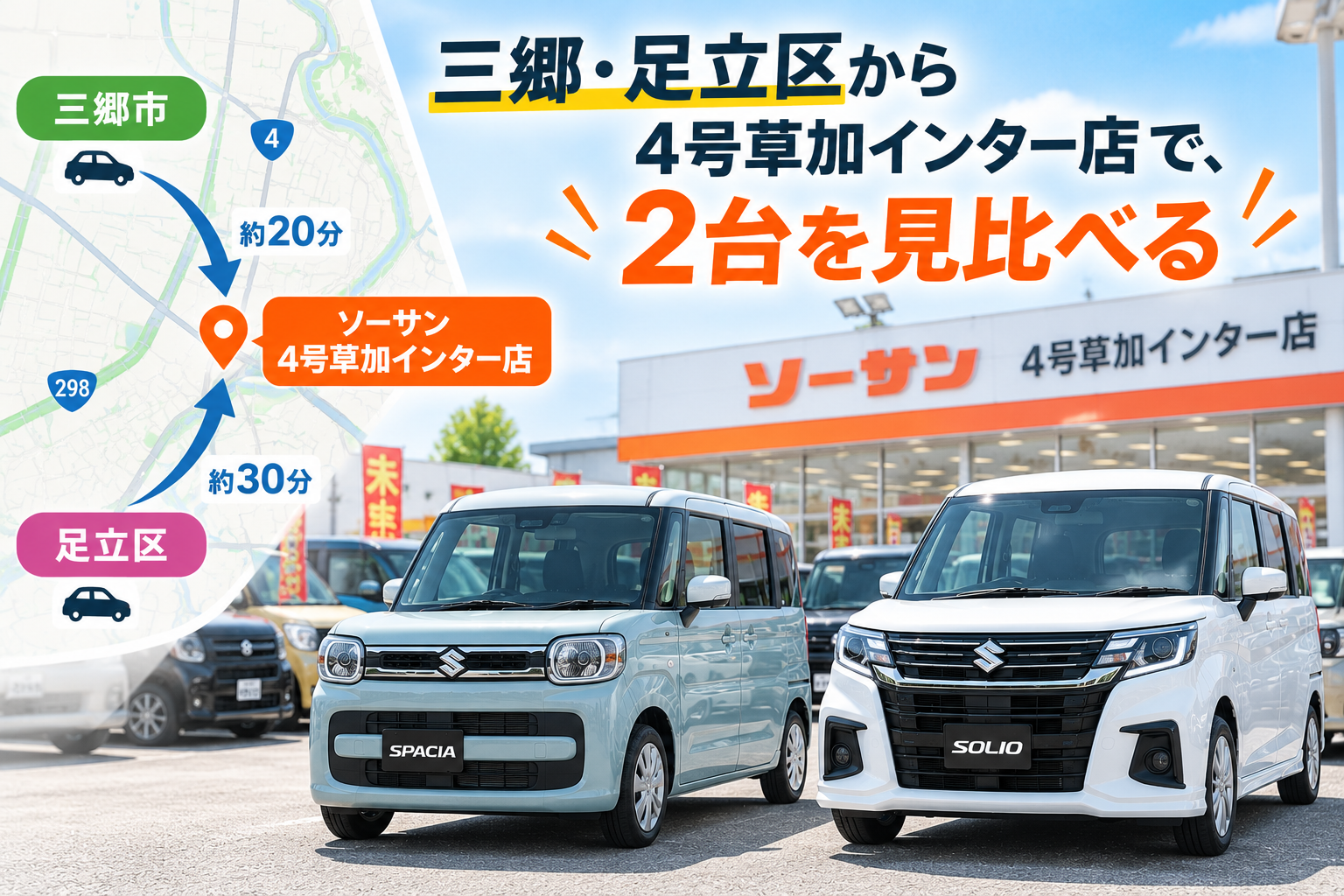  三郷・足立区から4号草加インター店で、2台を見比べる