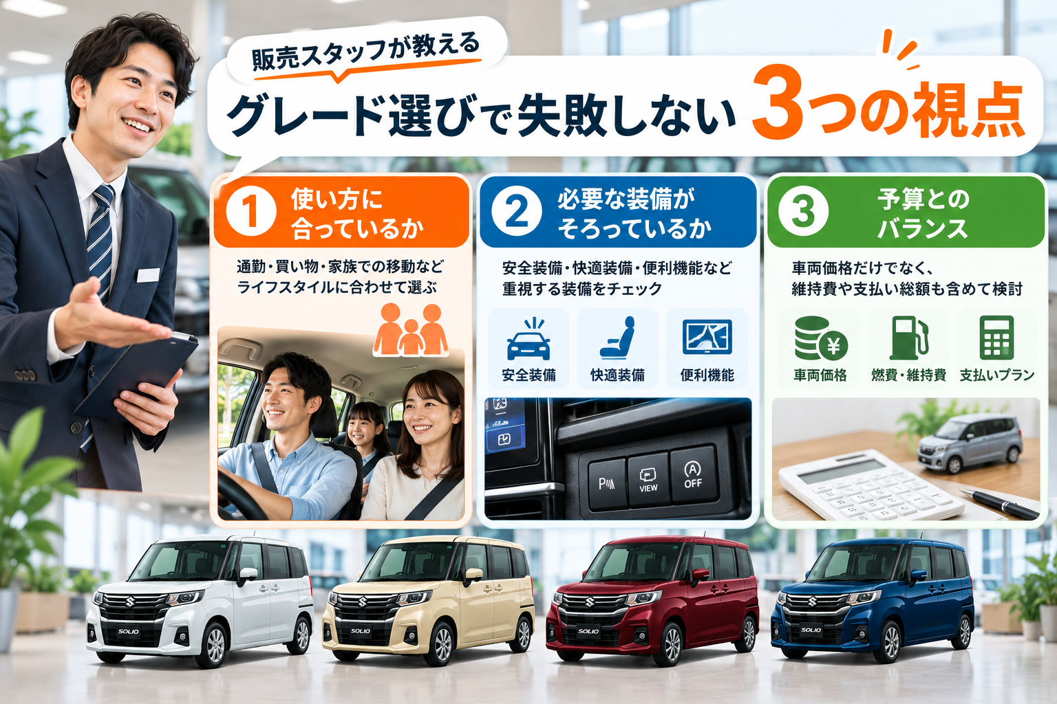 販売スタッフが教える、グレード選びで失敗しない3つの視点