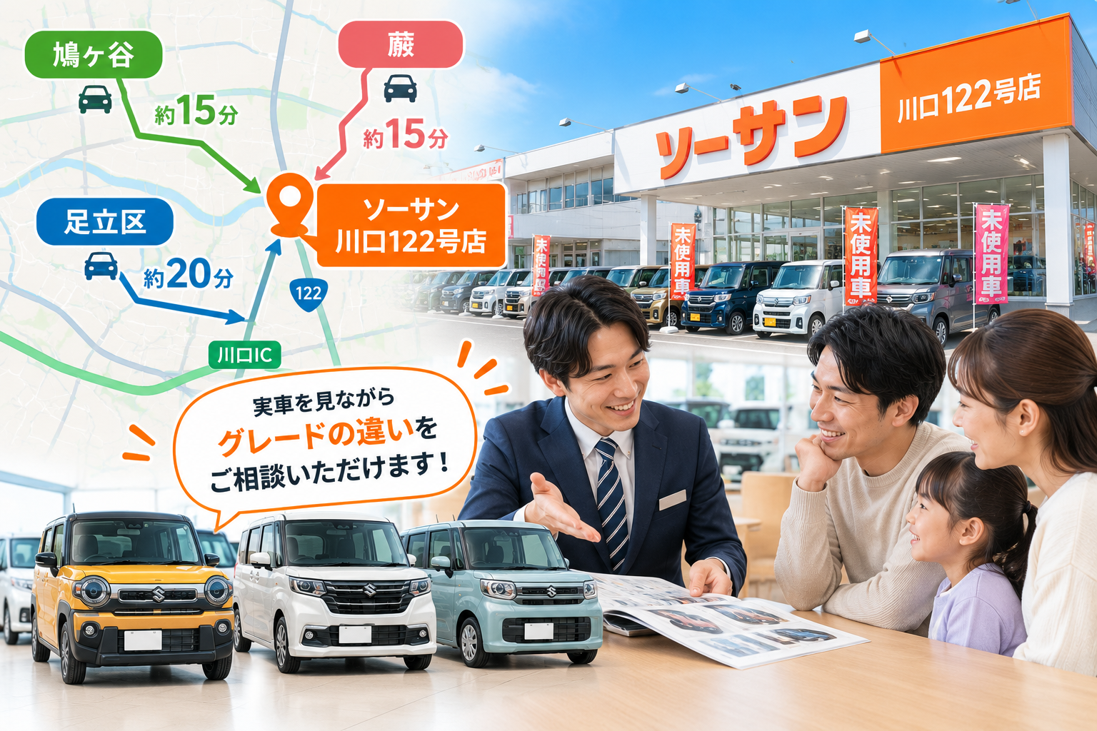鳩ヶ谷・足立区・蕨から川口122号店で、グレードを相談する
