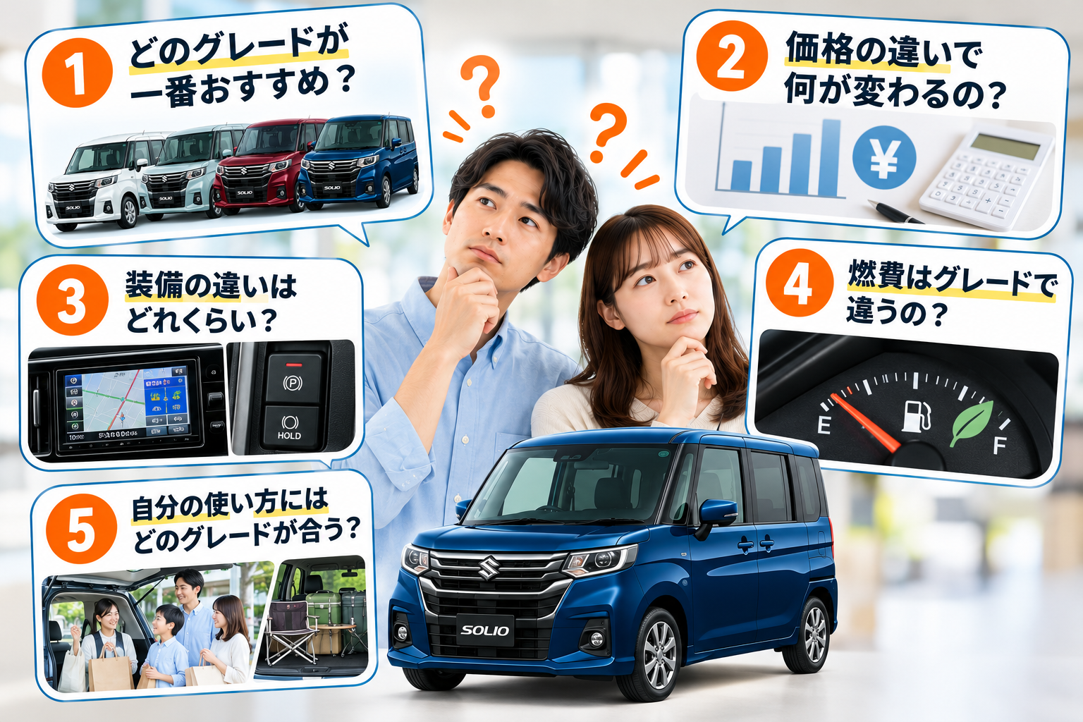 ソリオのグレード選びでよくある5つの質問