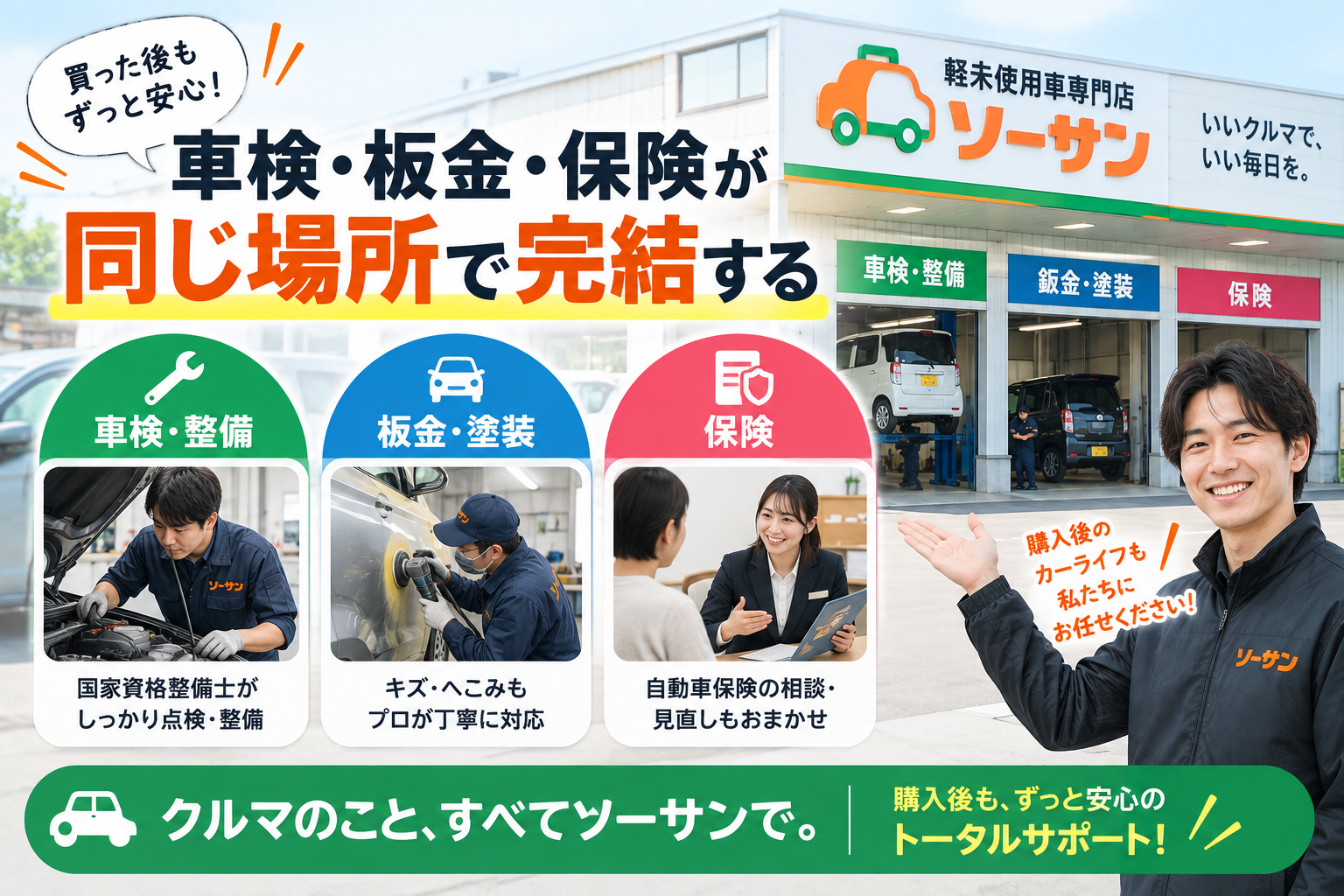 買った後をどこに預けるか｜車検・板金・保険が同じ場所で完結する